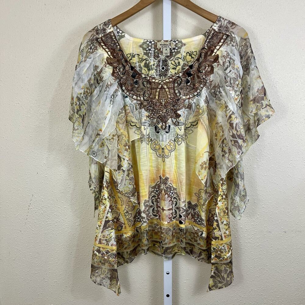 NWT One World Y2K Layered Blouse Womens Size S Small Yellow